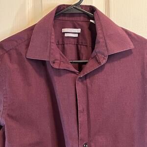 Van Heusen Shirt Mens Size Medium Button Up Red Checked Collared Long Sleeve